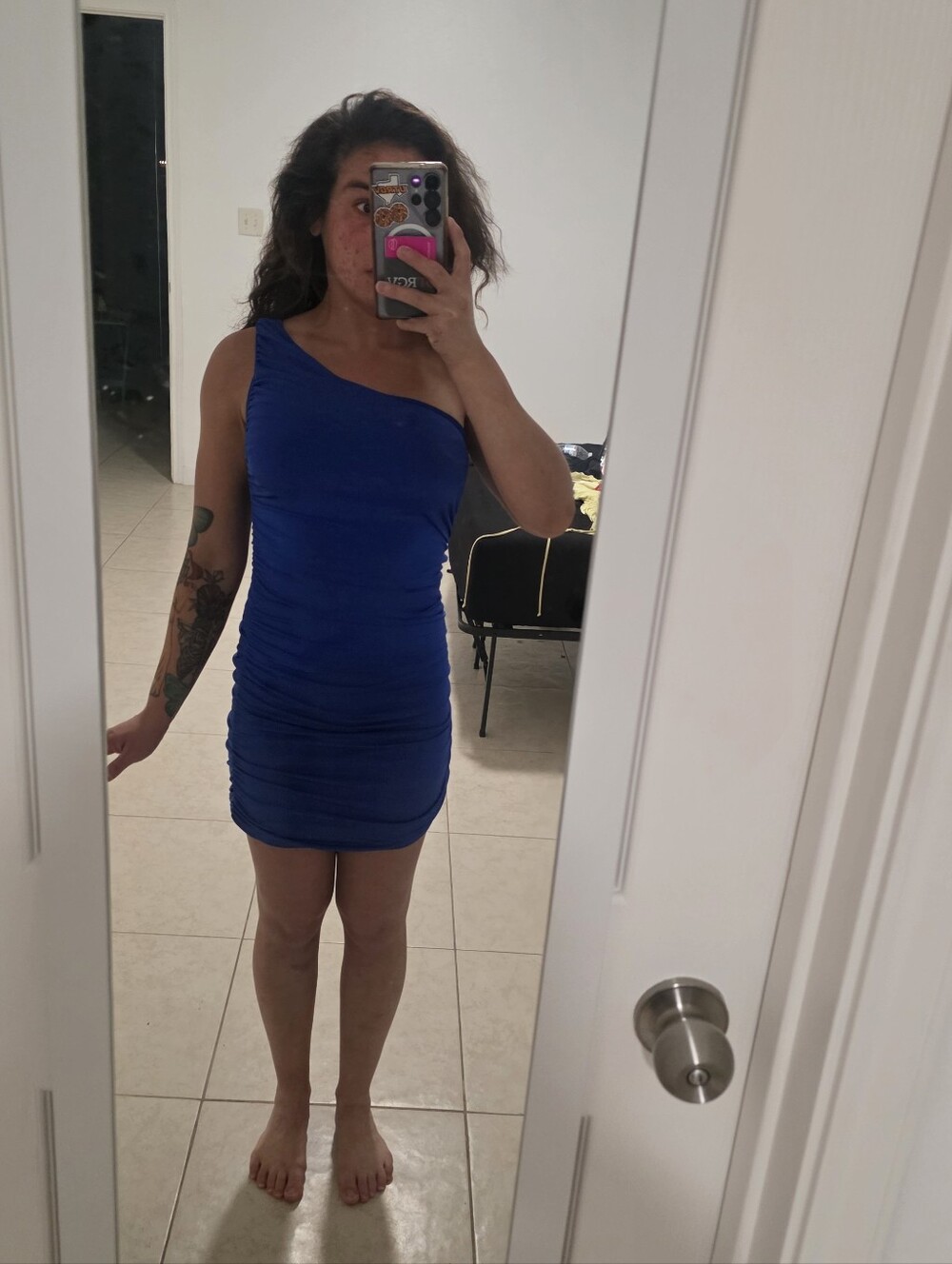 Blue One Shoulder Cocktail Dress Wedding Guest Dress Elegant Formal Party Dress